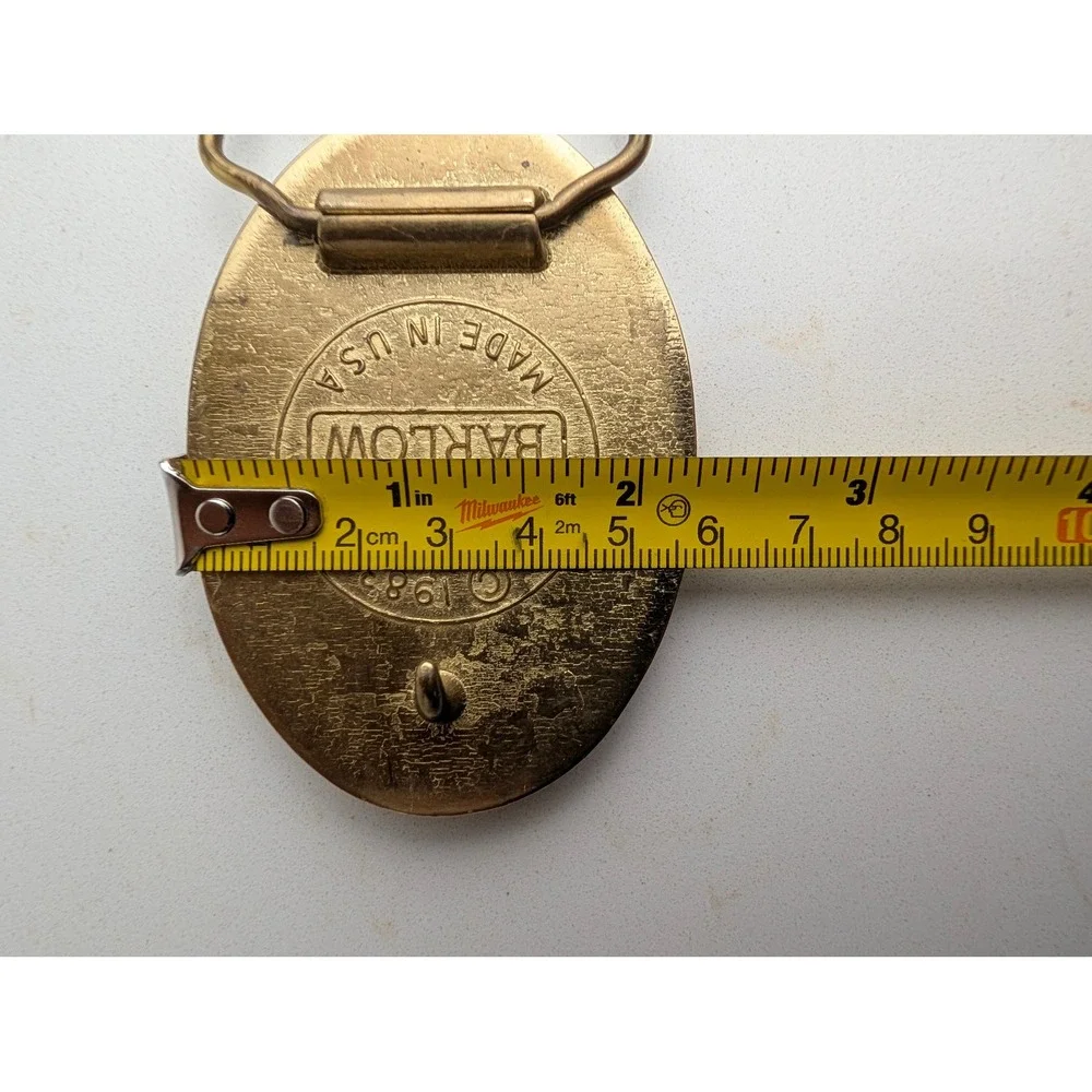 Vintage 1983 Barlow Solid Brass Bighorn Ram Scrimshaw Belt Buckle Made in USA